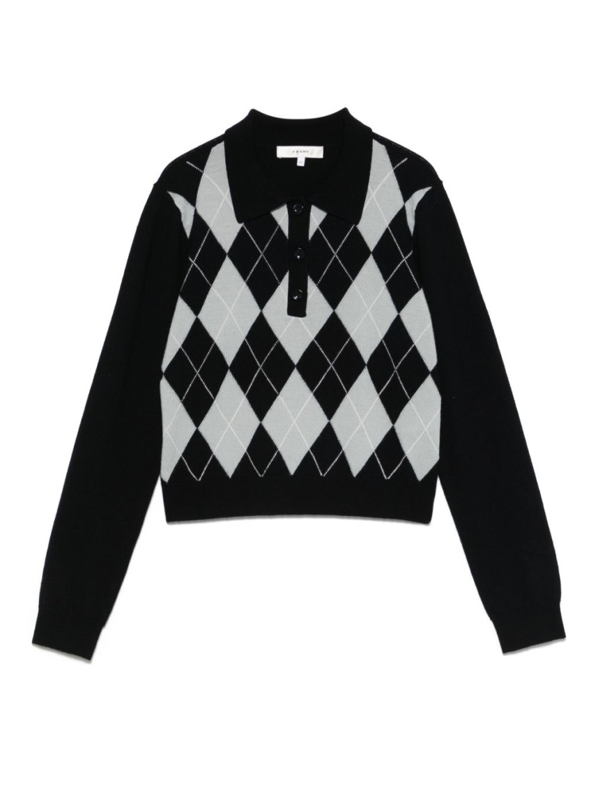 Frame Cropped Diamond Print Wool Blend Polo In Multi