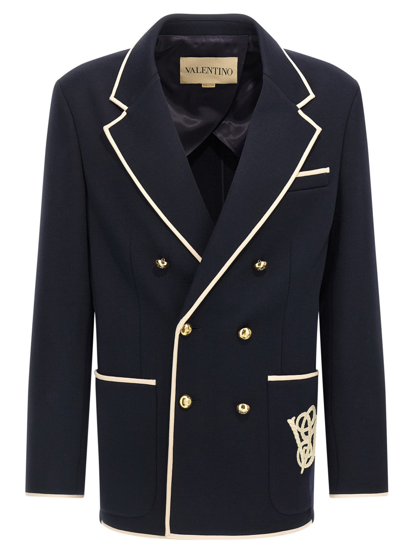 Valentino Double-breasted Blazer Gold Buttons In Blue