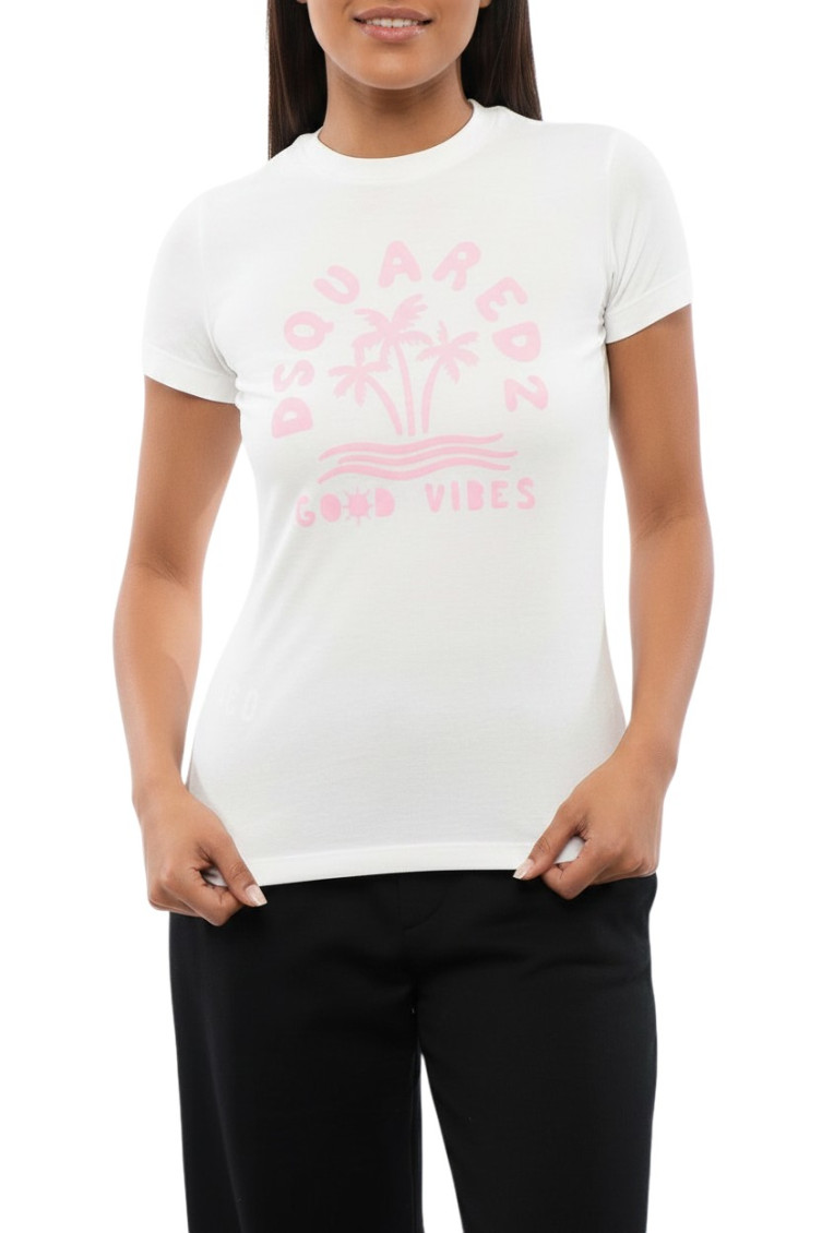 Dsquared2 White Graphic Crew Neck T-shirt In White