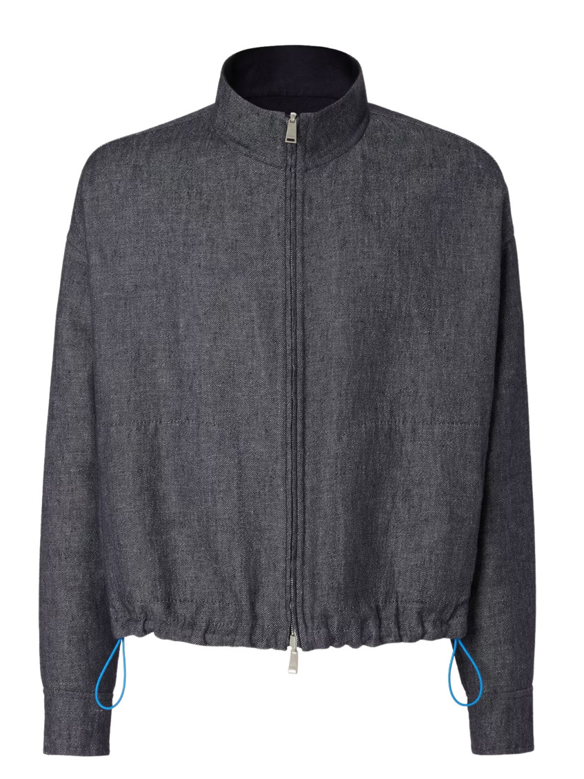Fendi Blue Textured Reversible Jacket for Men Online USA at