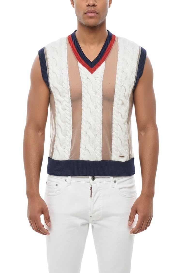 Dsquared2 Panelled Cable-knit Sweater Vest In Neutrals