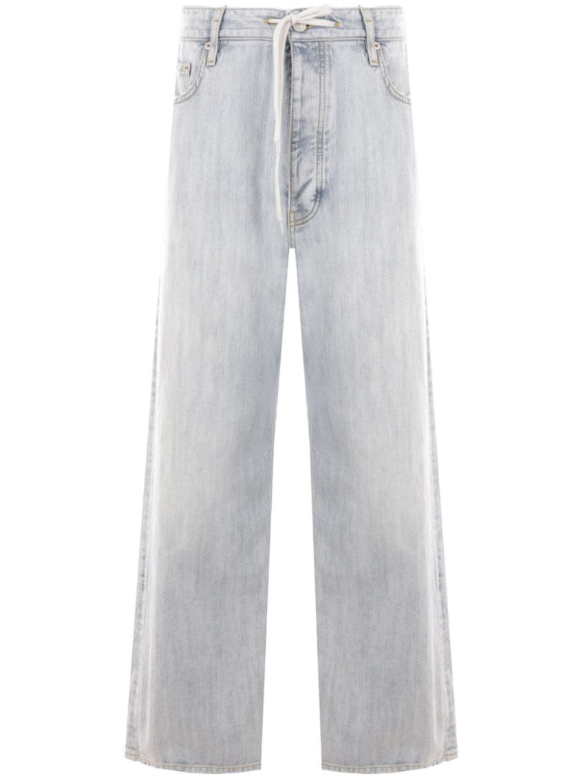 Balenciaga Light Blue Cotton Washed Denim Logo Pants In Light Blue