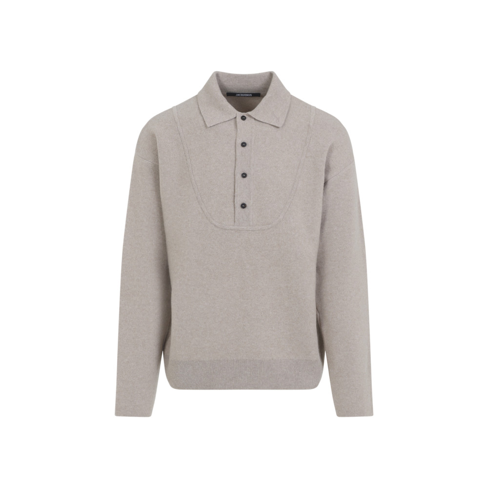 Jacquemus Collared Knitwear With Ribbed Cuffs And Hem In Gray