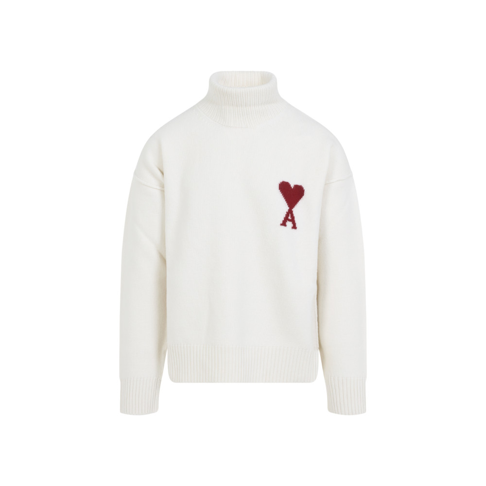 Ami Alexandre Mattiussi Ami Paris Turtleneck Sweater Ami De Coeur White Men In Animal Print