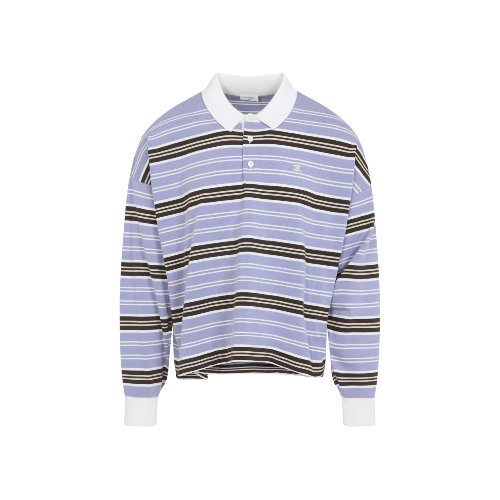 Celine Polo Sweater In Striped Cotton In Purple