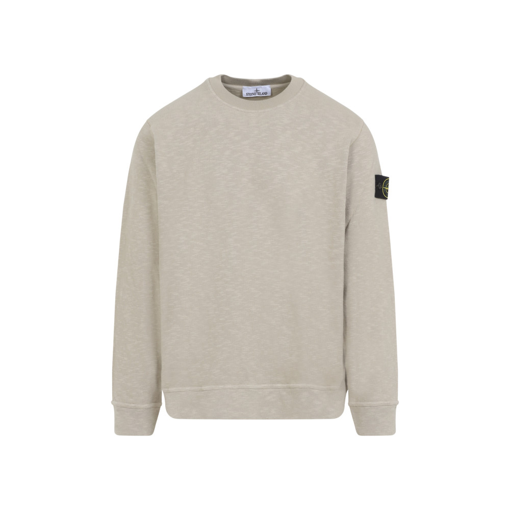 Stone Island Beige Cotton Sweatshirt With Signature Patch And Ribbed Edges In Neutral