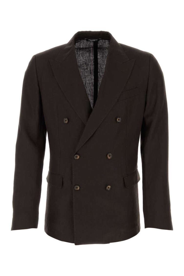 Dolce & Gabbana Double-breasted Linen Blazer In Brown