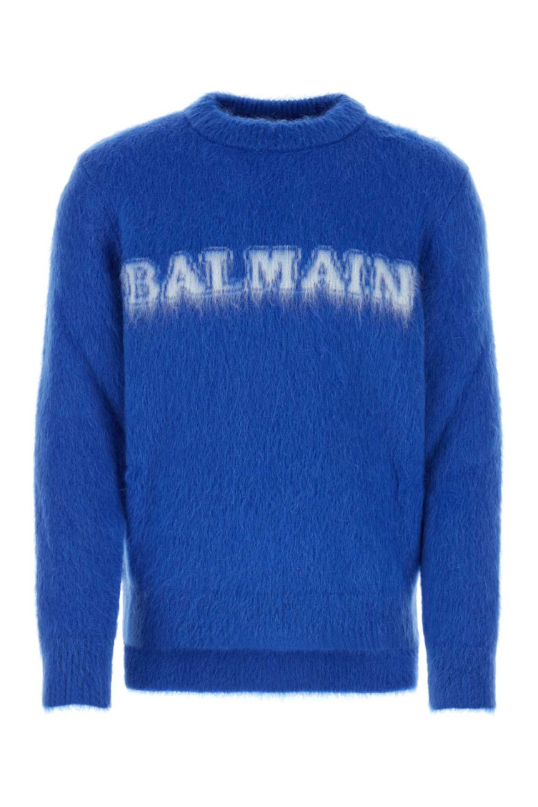 Balmain Maglione In Misto Lana Blu Elettrico Uomo In Royal Blue