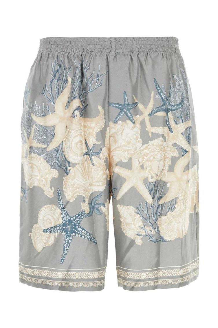 Shop Versace Grey Printed Silk Bermuda Shorts