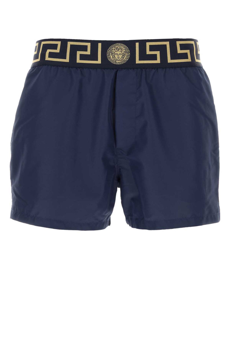 Versace Blue Swimsuit Shorts With Greca Detail In Navy Blue