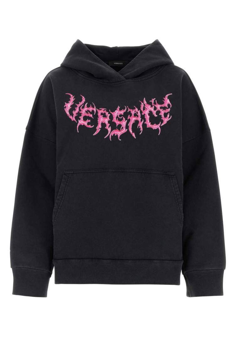 Versace Black Cotton Oversize Sweatshirt In Black