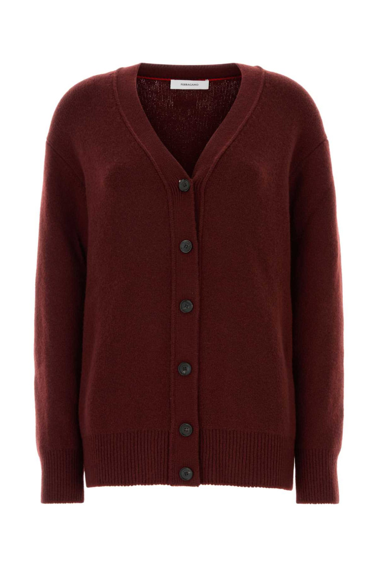 【送料&関税込】Ferragamo Burgundy Cashmere Blend Cardigan Ferragamo Burgundy Wool blend cardigan for Women Online USA