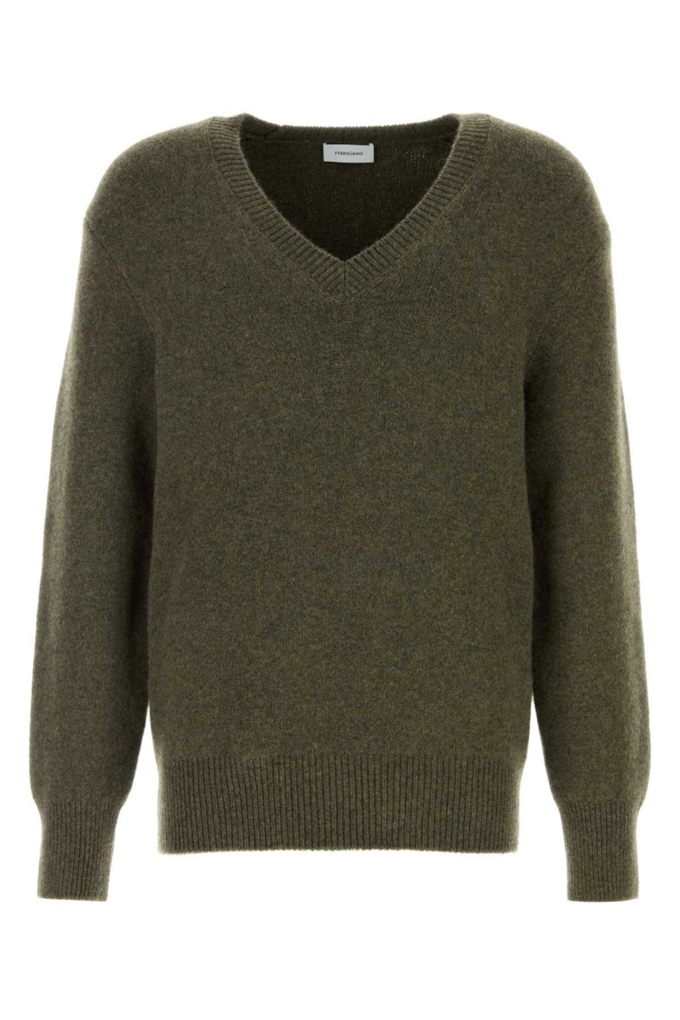 Ferragamo V-neck Jumper In Olive