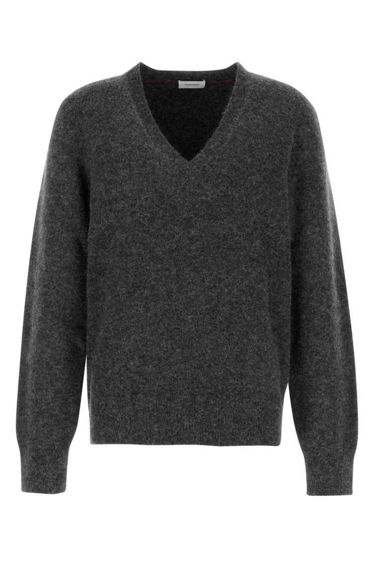 Ferragamo Charcoal Stretch Alpaca Blend Sweater In Dark Grey