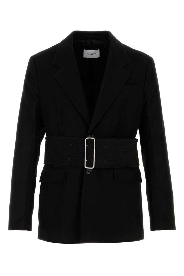 Ferragamo Single-breasted Cotton Blazer In Black