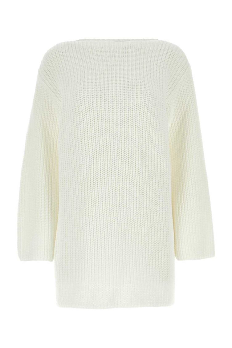 Ferragamo Cotton Oversize Sweater Ribbed Texture In White
