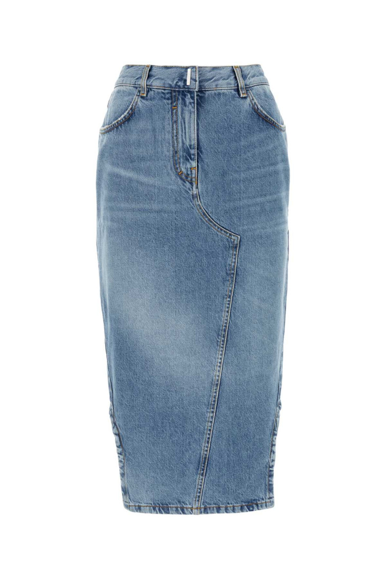 Givenchy Blue Asymmetric Denim Midi Skirt In Light Blue