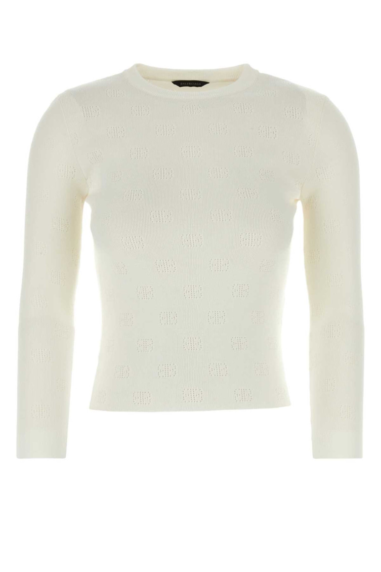 Balenciaga Bb-pattern Open-knit Jumper In White