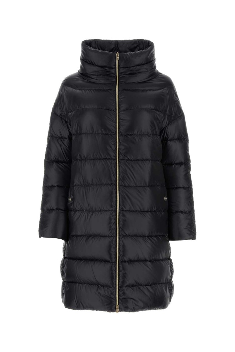Herno Long Jacket In Satin And Lady Alternative Fur In Black