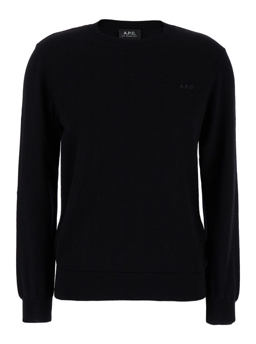 Apc A.p.c. Black Sweater With Tonal Logo Embroidery In Wool Woman In Black