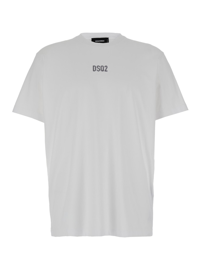 Dsquared2 White Crewneck T-shirt With Dsq2 Logo In Cotone Man In White