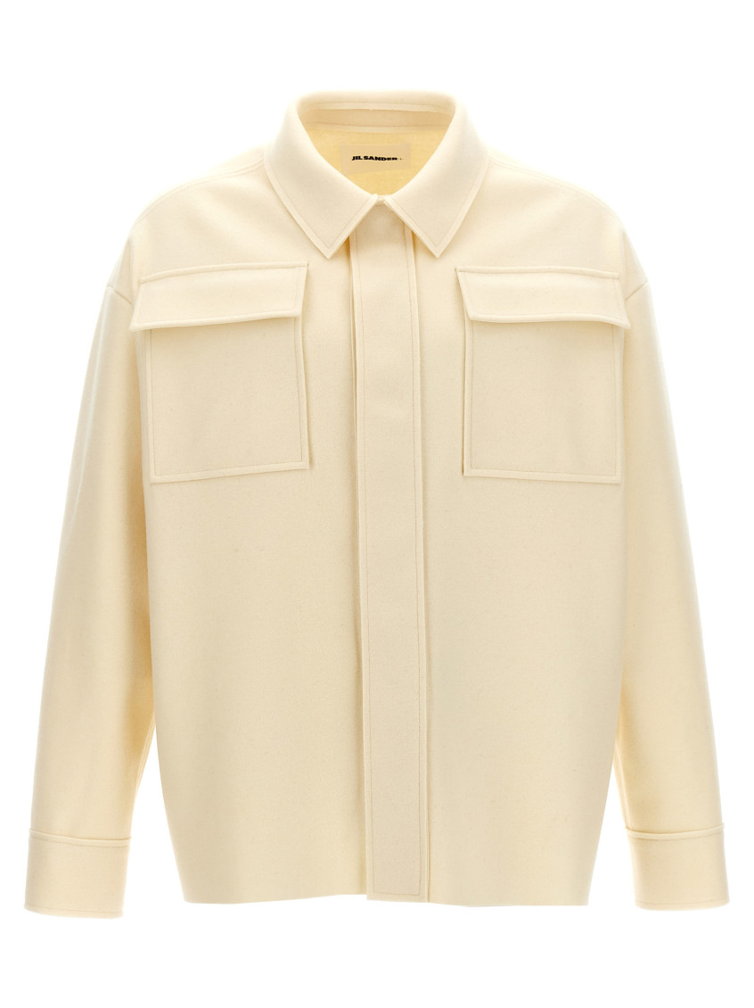 Jil Sander Wool Blend Shirt With Button Closure In Neutral