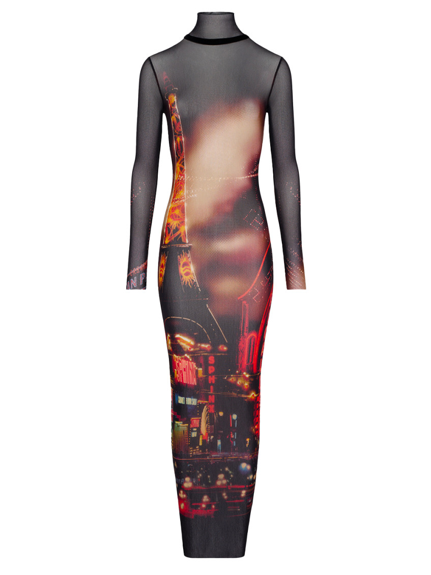 Shop Jean Paul Gaultier Black Pigalle Print Long Dress