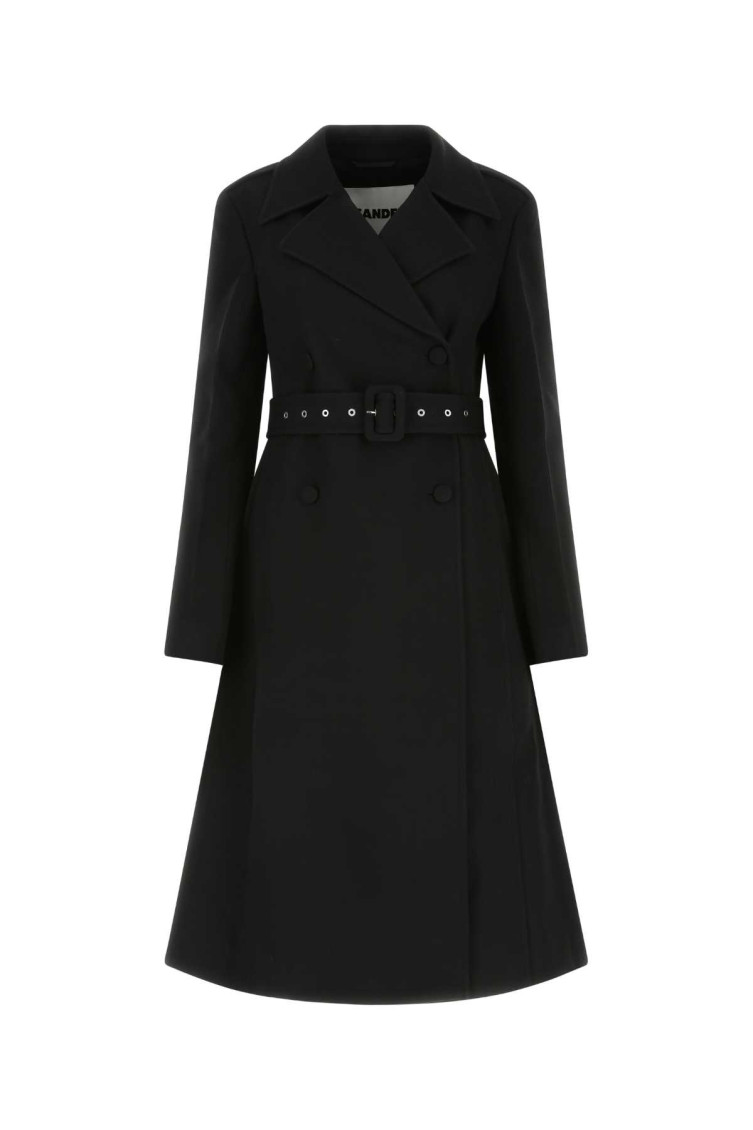 Jil Sander Coat 05 Bonded Soft Diagonal Wool And Nylon In Black