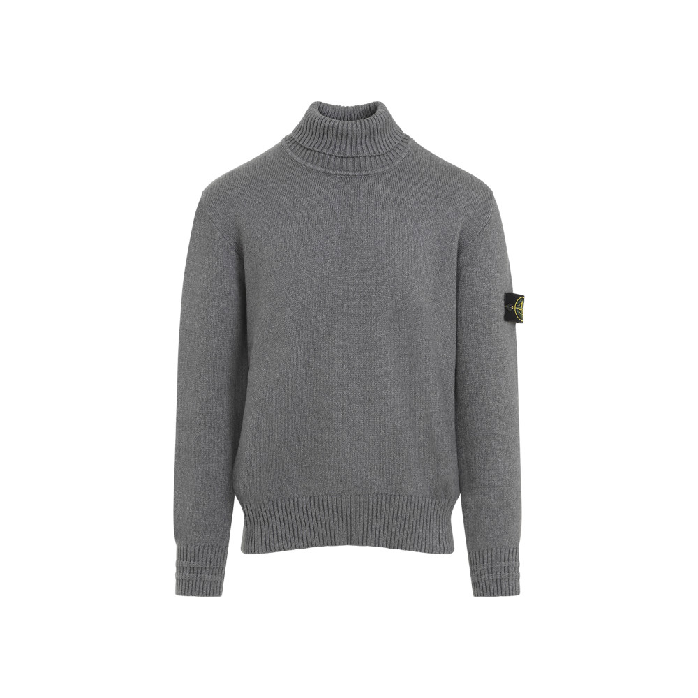 Stone Island Compass-patch Grey Wool Knitwear Jumper In Grey