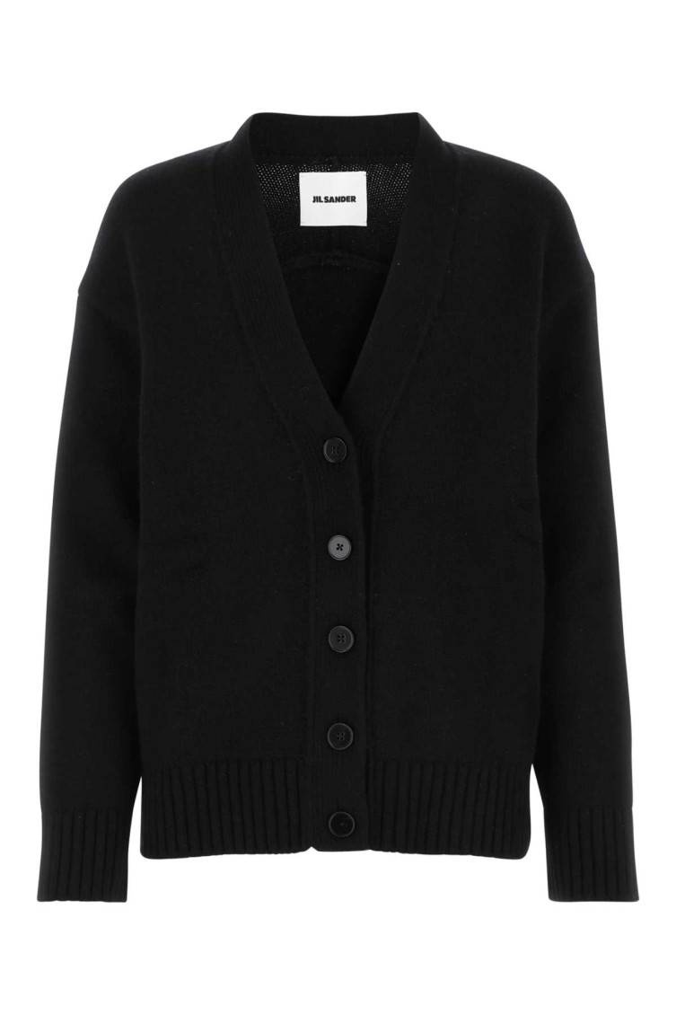 Jil Sander Ribbed Wool V-neck Cardigan In Black
