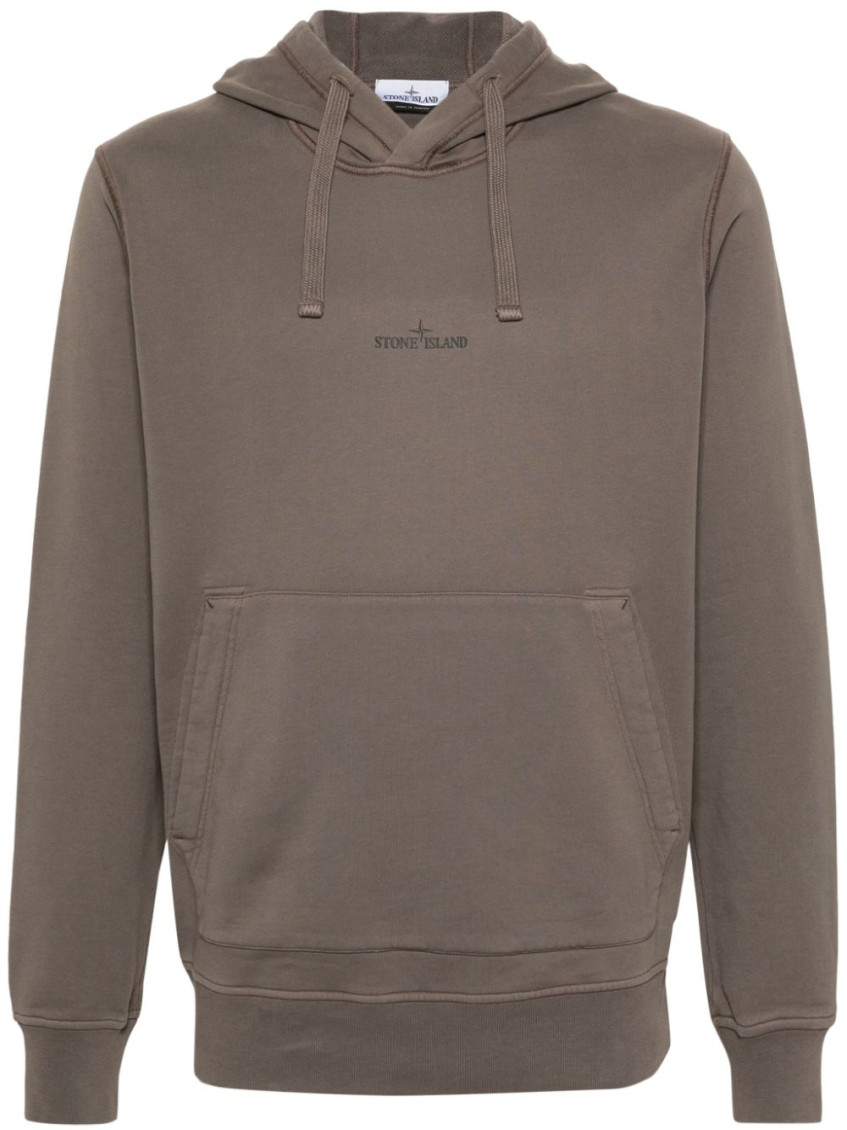 Stone Island Logo-print Cotton Hoodie In Brown