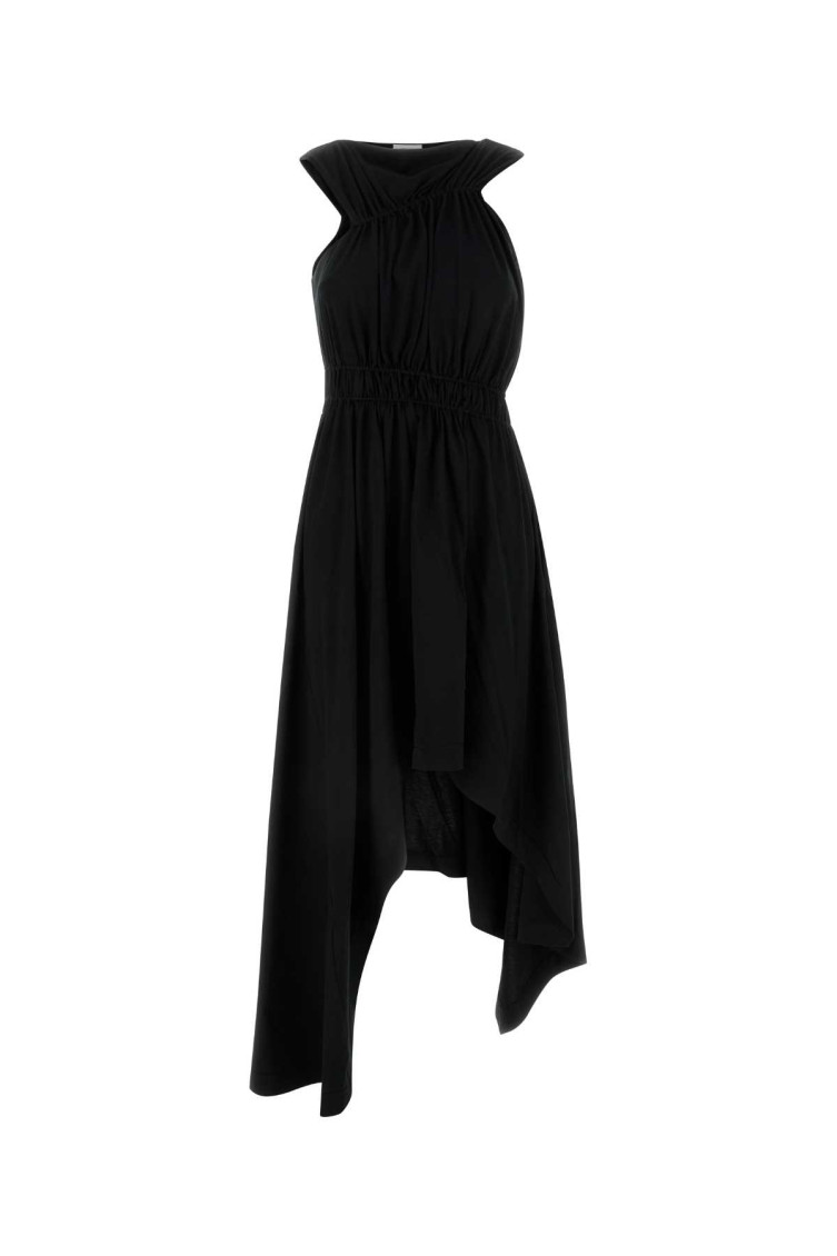 Alexander Mcqueen Asymmetric Organic Black Denim 12oz Dress In Black