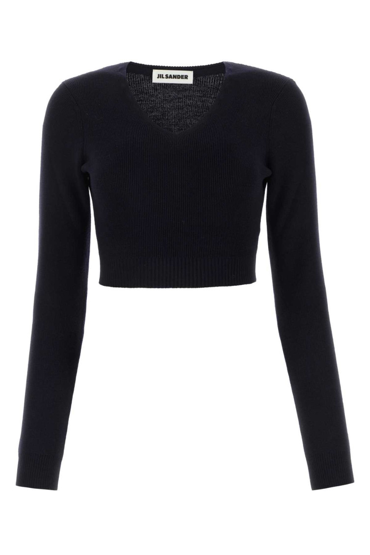 Jil Sander Cropped Wool Sweater In Blue