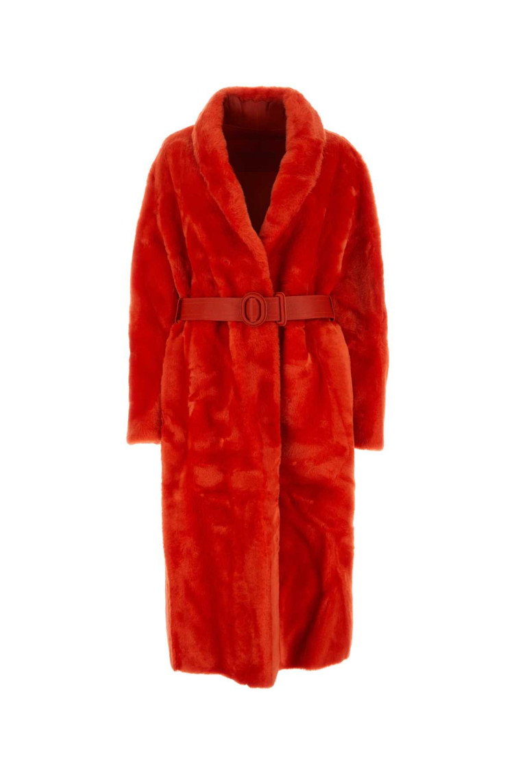 Shop Jil Sander Red Shearling Coat