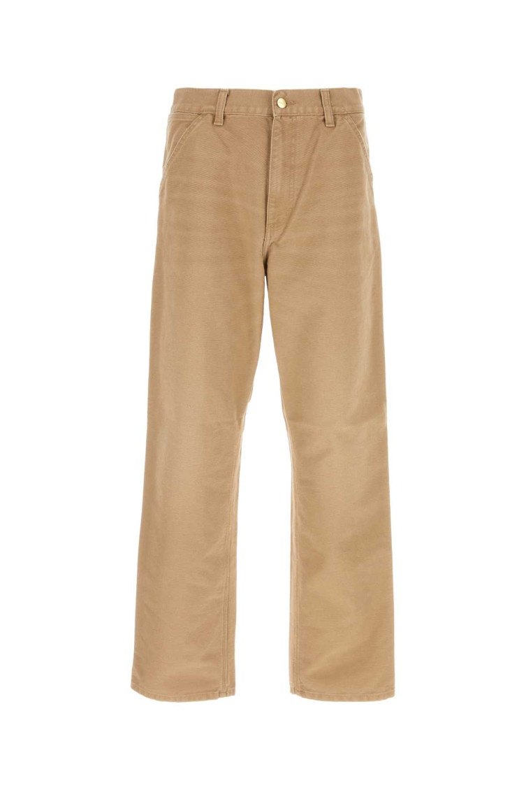 Carhartt Og Single Knee Printed Straight-leg Organic Cotton-canvas Trousers In Beige