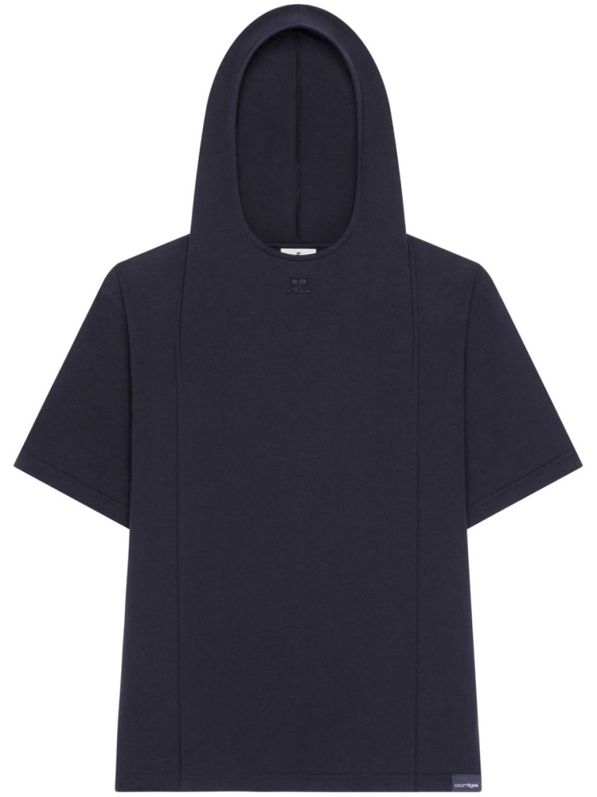 Courrèges Courregès Cotton Hooded T-shirt In Blue