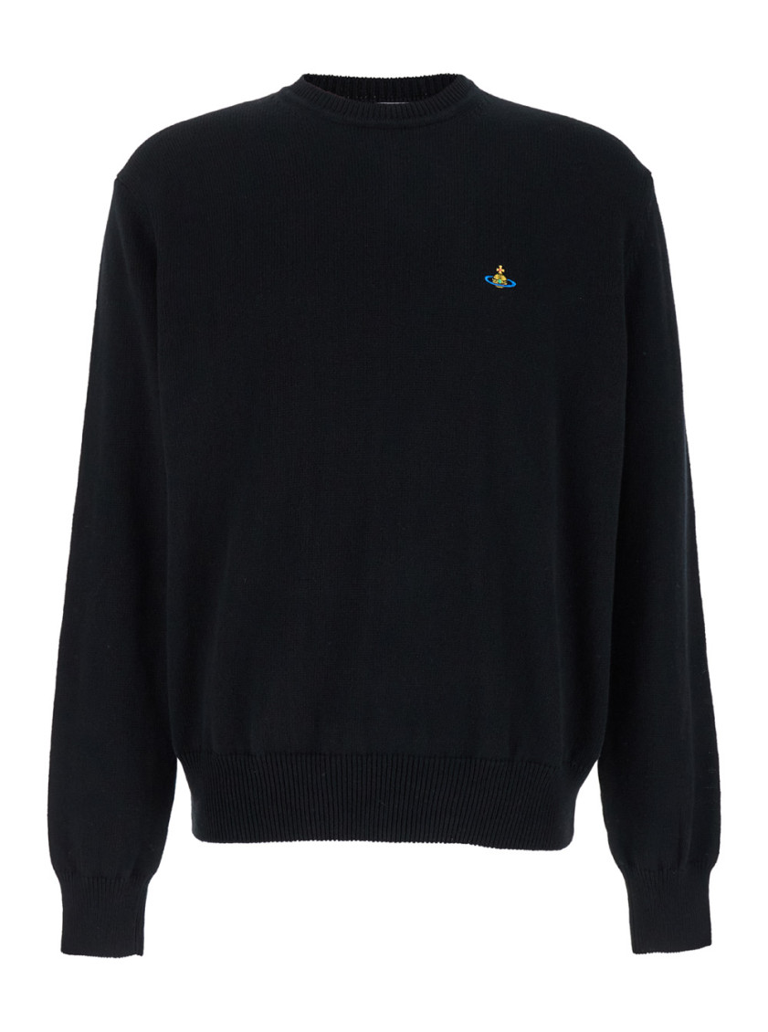 Vivienne Westwood Crewneck Sweater With Embroidered Emblem And Ribbed Details In Black