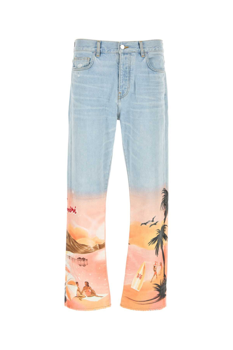 Amiri Logo-embroidered Jeans In Light Blue