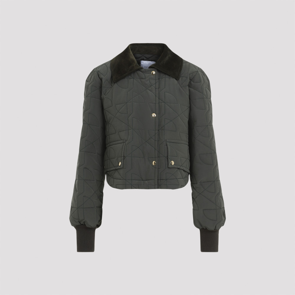 Patou Quilted Velvet Collar Cropped Blouson In Green