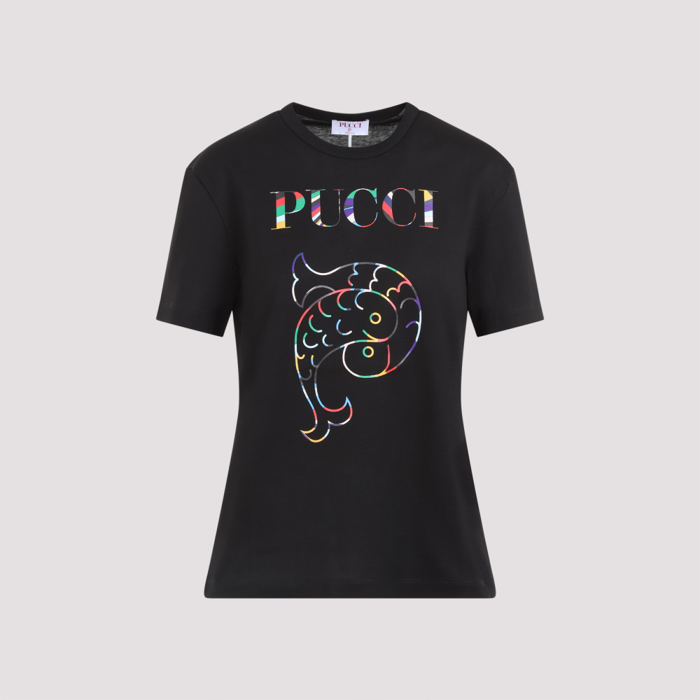 Pucci Black Cotton Short Sleeves T-shirt In Black