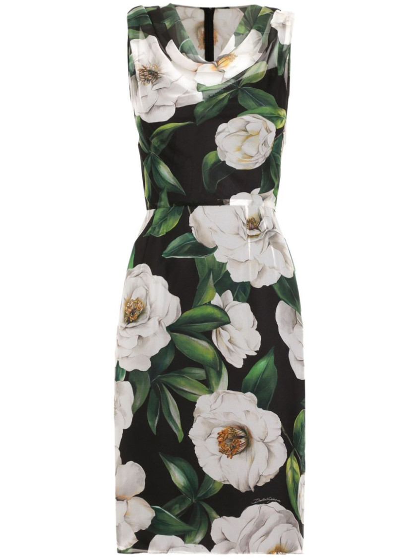 Dolce & Gabbana Silk Dress With Floral Print Dresses Multicolor In Black