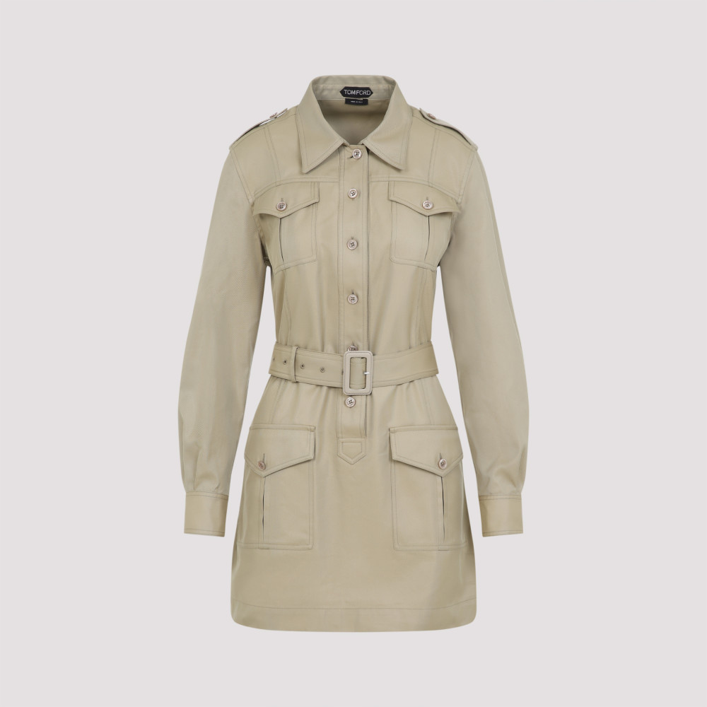Tom Ford Pale Sage Beige Cotton Safari Mini Dress In Beige