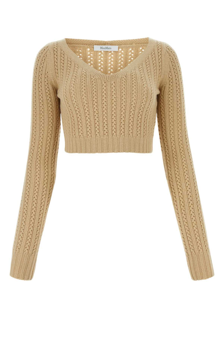 Max Mara Short Wool Blend Ifrem Sweater In Beige