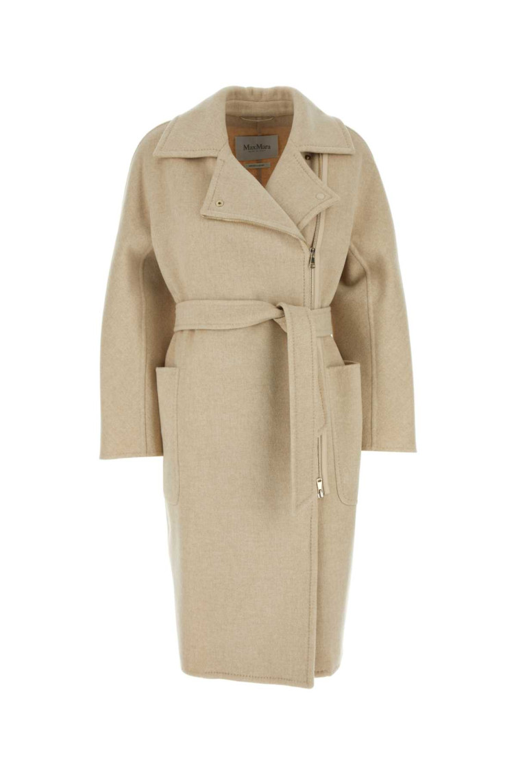 Max Mara Elegant Wool Jacket With Coordinated Belt In Beige