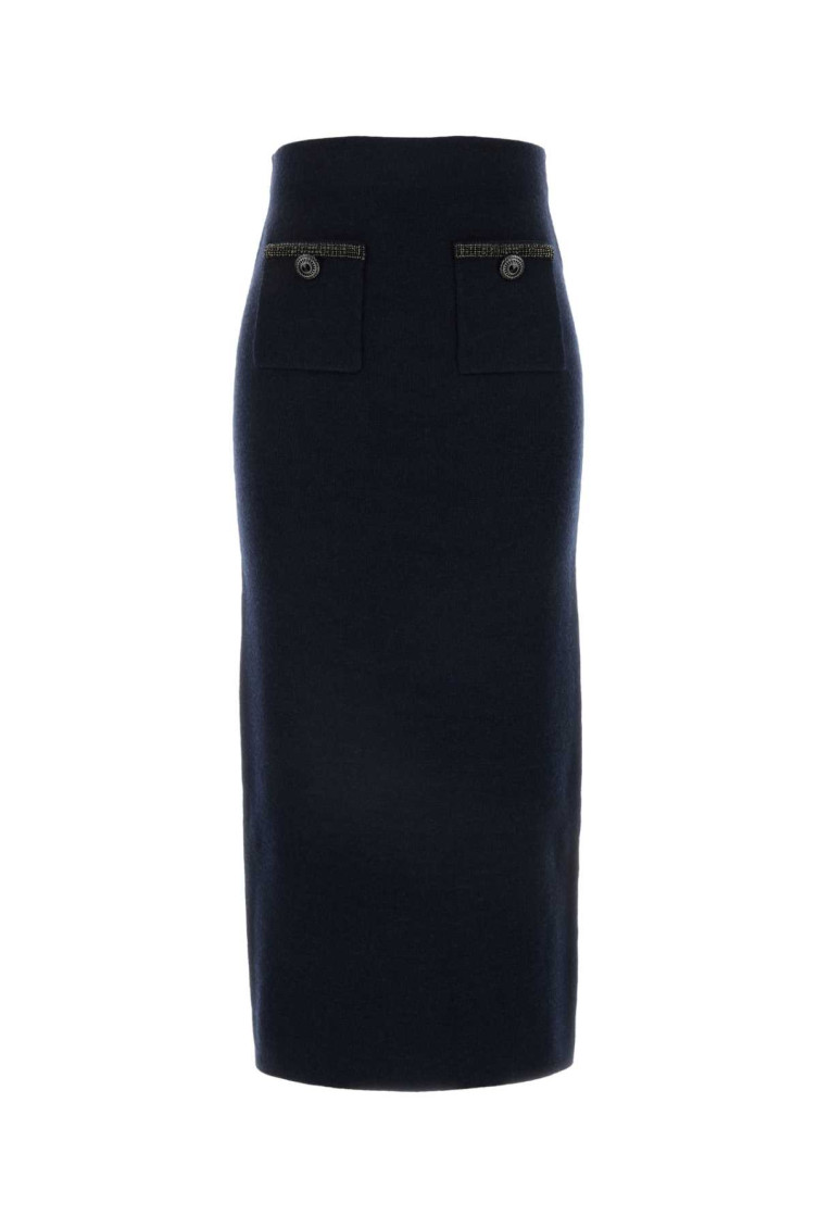 Self-portrait Midnight Blue Wool Blend Skirt In Navy Blue