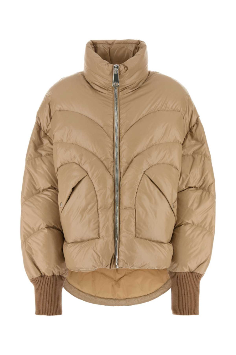 Khrisjoy Quilted High Collar Down Jacket With Side Pockets In Beige