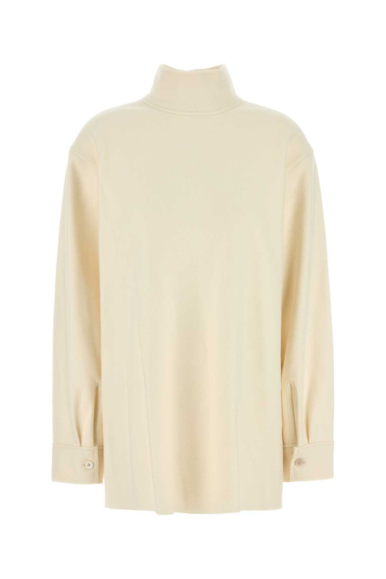 Jil Sander Wool Blend Blouse With High Neck And Keyhole Back In Beige