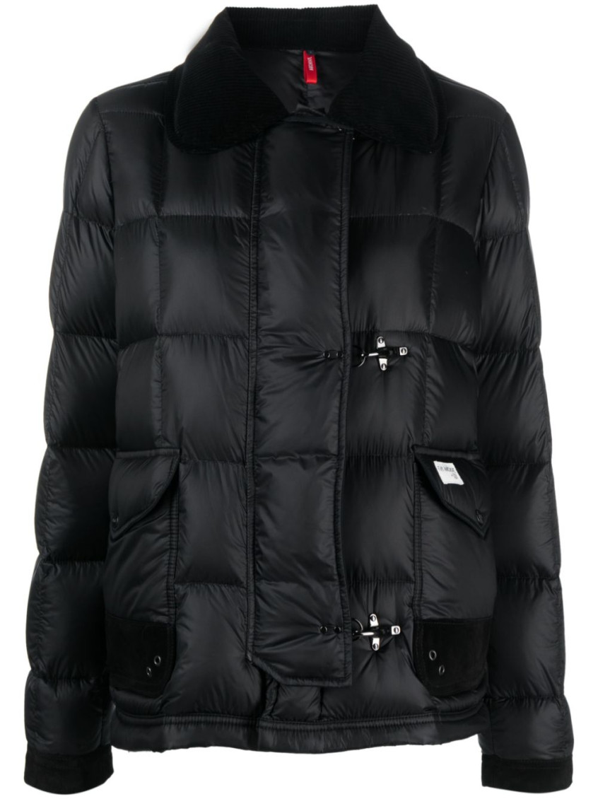 Fay Down Jacket With Corduroy Collar And Suede Trim In Black