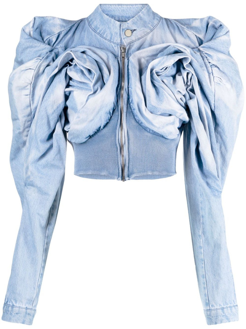 MASHA POPOVA LIGHT BLUE LIGHT BLUE DRAPED DENIM JACKET