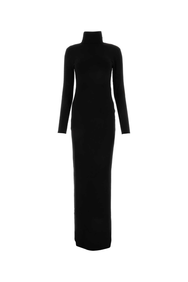 Saint Laurent Virgin Wool Long Dress In Black